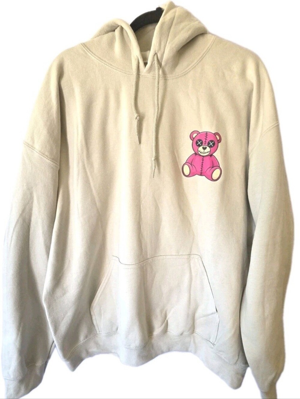 Crooks & Castles Trouble Maker Stitched-up Bear Hoodie Men's Size XL Cream / Tan